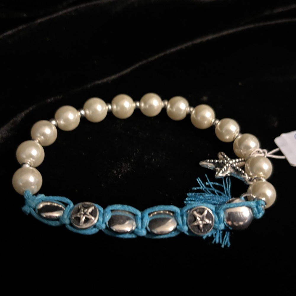Pearl and Blue Beaded Bracelet with Starfish Charm nWT